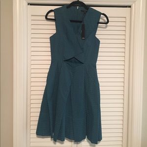 Tibi teal diamond cut out dress